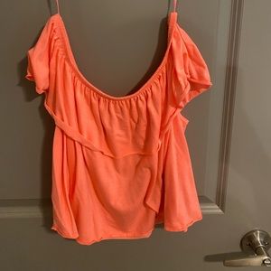 neon orange/pink strapless shirt